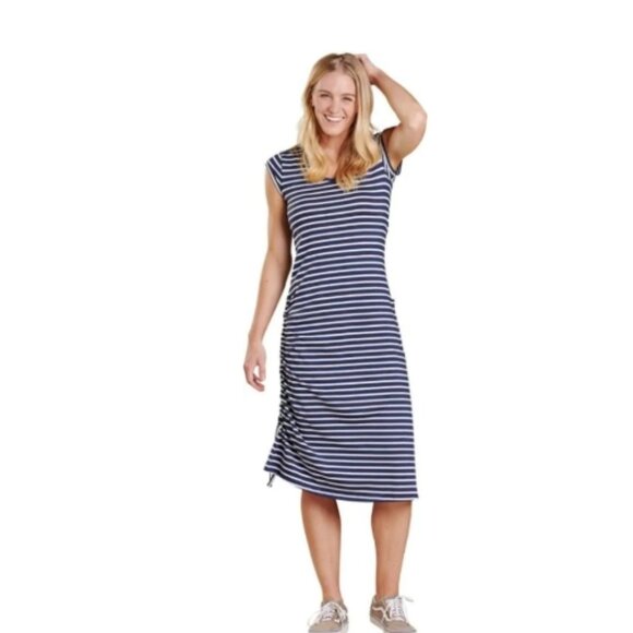 Toad & Co Samba Muse Midi Women's Dress Blue White Striped 🆕 FAST🏃‍♀️⚡🚚💥 - Picture 1 of 6